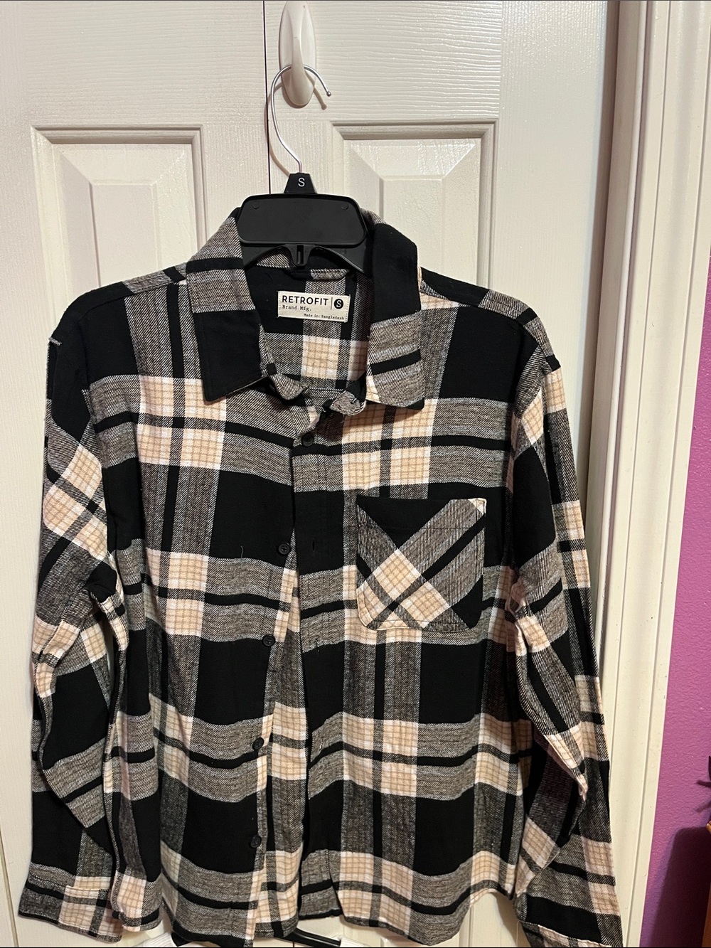 Retrofit Black and Cream Plaid Button-Down Shirt